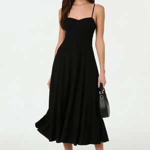 Astr Elegant Black Spaghetti Strap Midi Dress